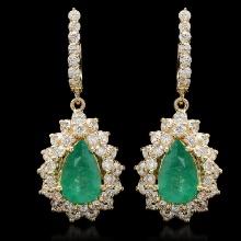 14K Gold 3.45ct Emerald 3.10ct Diamond Earrings