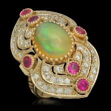 14K Gold 3.60ct Opal, 1.20ct Ruby & 1.51ct Diamond Ring