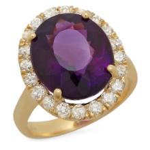 14K Gold 7.20ct Amethyst 1.10ct Diamond Ring