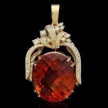 14K Gold 47.70ct Citrine 1.10ct Diamond Pendant