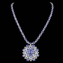 14k Gold 52ct Tanzanite 4.50ct Diamond Necklace