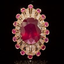 14k Gold 19.23ct Ruby 1.10ct Diamond Ring