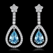 14k White Gold 4.50ct Aquamarine 2.75ct Diamond Earrings