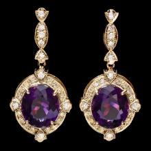 14k Gold 16ct Amethyst 1.45ct Diamond Earrings