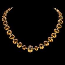 14K Gold 152.53ct Citrine & 4.10ct Diamond Necklace