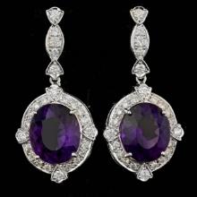 14k Gold 14.50ct Amethyst 1.80ct Diamond Earrings