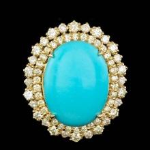 14k Gold 12.00ct Turquoise 2.05ct Diamond Ring