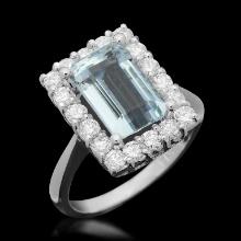 14K Gold 3.26ct Aquamarine 1.01ct Diamond Ring