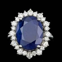 14k Gold 10.50ct Sapphire 1.80ct Diamond Ring