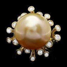 14k Gold 16 X 16mm Pearl 0.79ct Diamond Ring