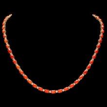 14k Gold 16ct Coral 1.70ct Diamond Necklace