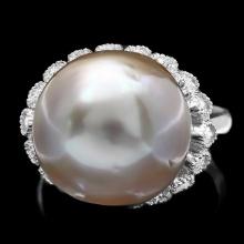 14k Gold 14 X 14mm Pearl 0.70ct Diamond Ring