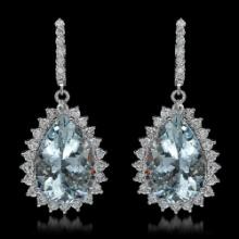 14K Gold 21.62ct Aquamarine 3.40ct Diamond Earrings