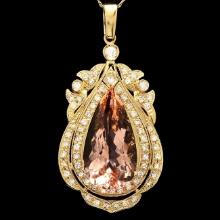 14k Gold 18ct Morganite 1.6ct Diamond Pendant