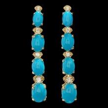 14k Gold 5.50ct Turquoise 0.35ct Diamond Earrings