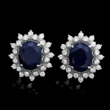 14k Gold 6ct Sapphire 1.25ct Diamond Earrings