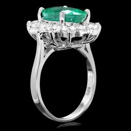 14k White Gold 4.00ct Emerald 1.90ct Diamond Ring