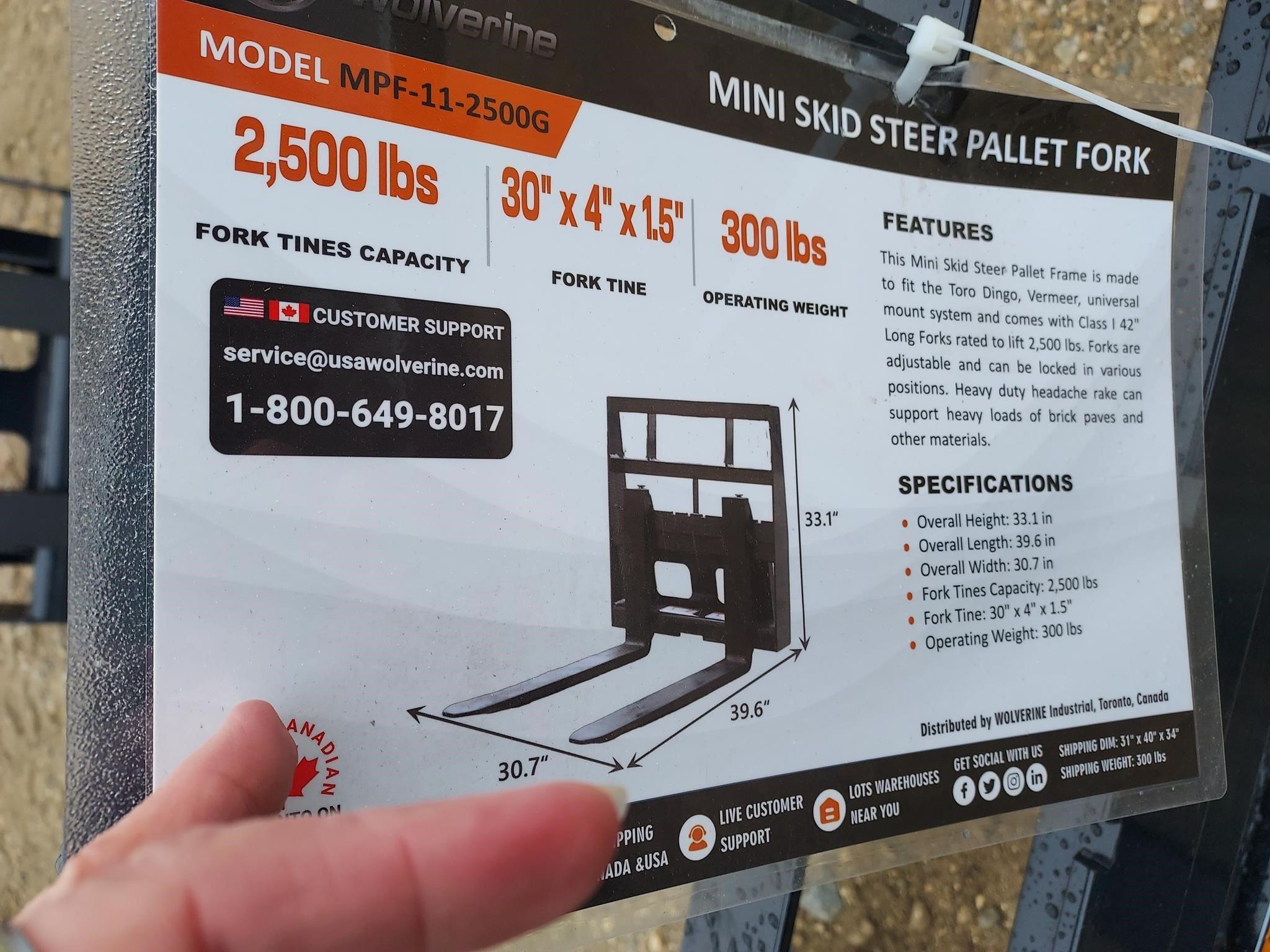 Fork, Pallet 2025 WOLVERINE MINI PALLET FORK MPF-11-2500G ATTAC 45