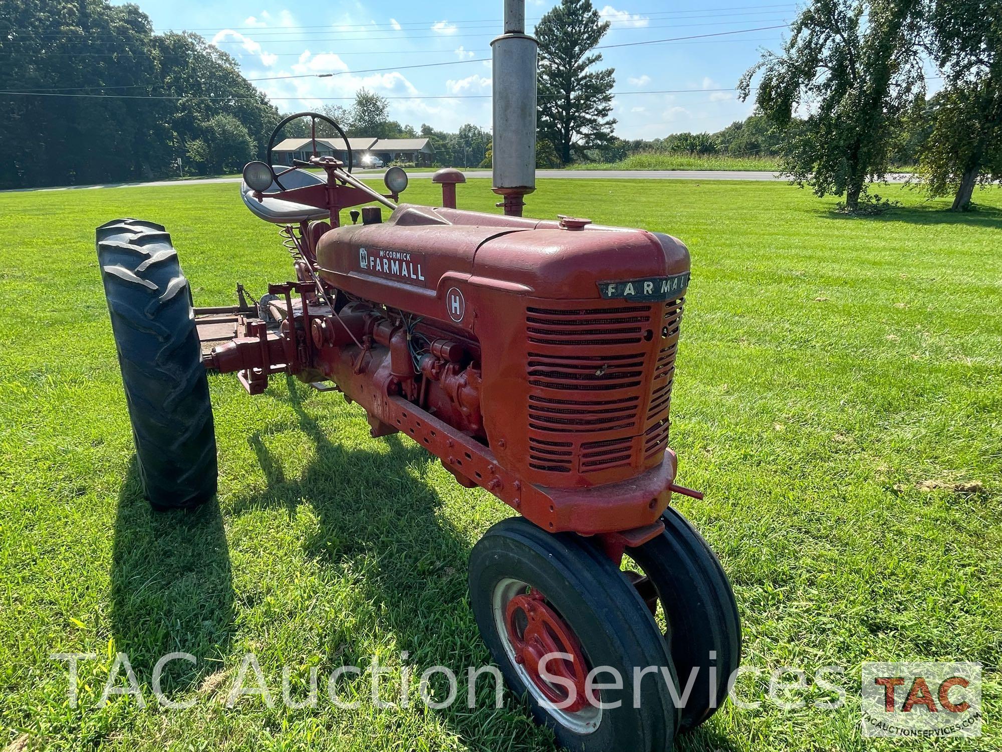 1949 Farmall H Row Crop Tractor with Rotary Cutter Attachment