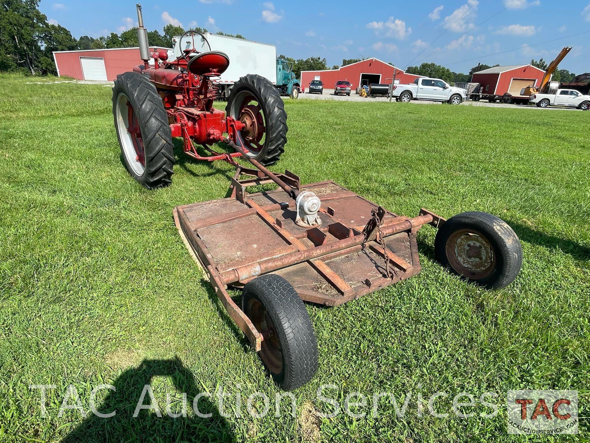 1949 Farmall H Row Crop Tractor with Rotary Cutter Attachment