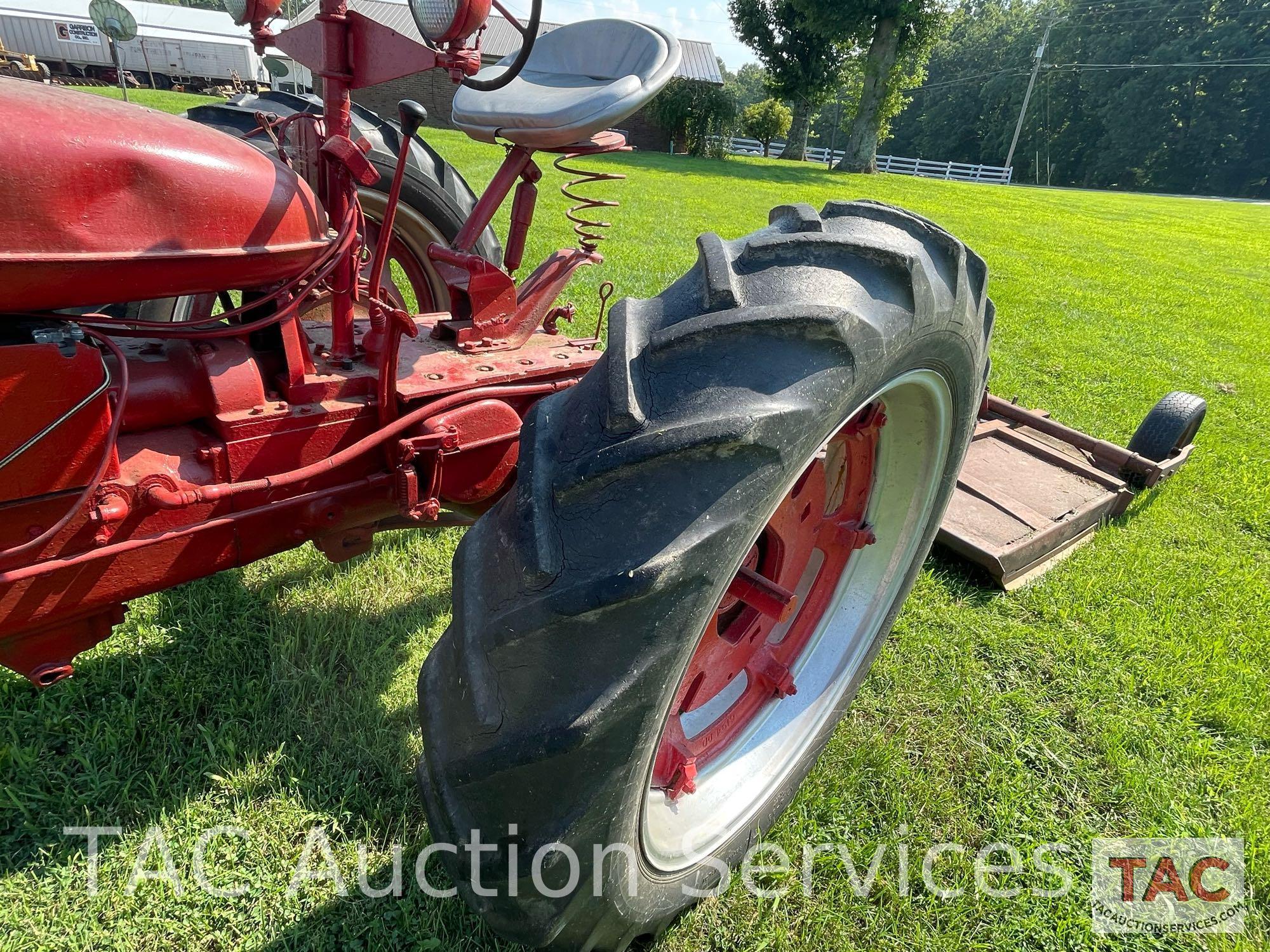 1949 Farmall H Row Crop Tractor with Rotary Cutter Attachment