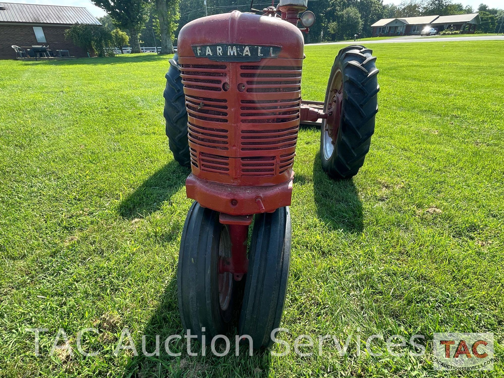 1949 Farmall H Row Crop Tractor with Rotary Cutter Attachment