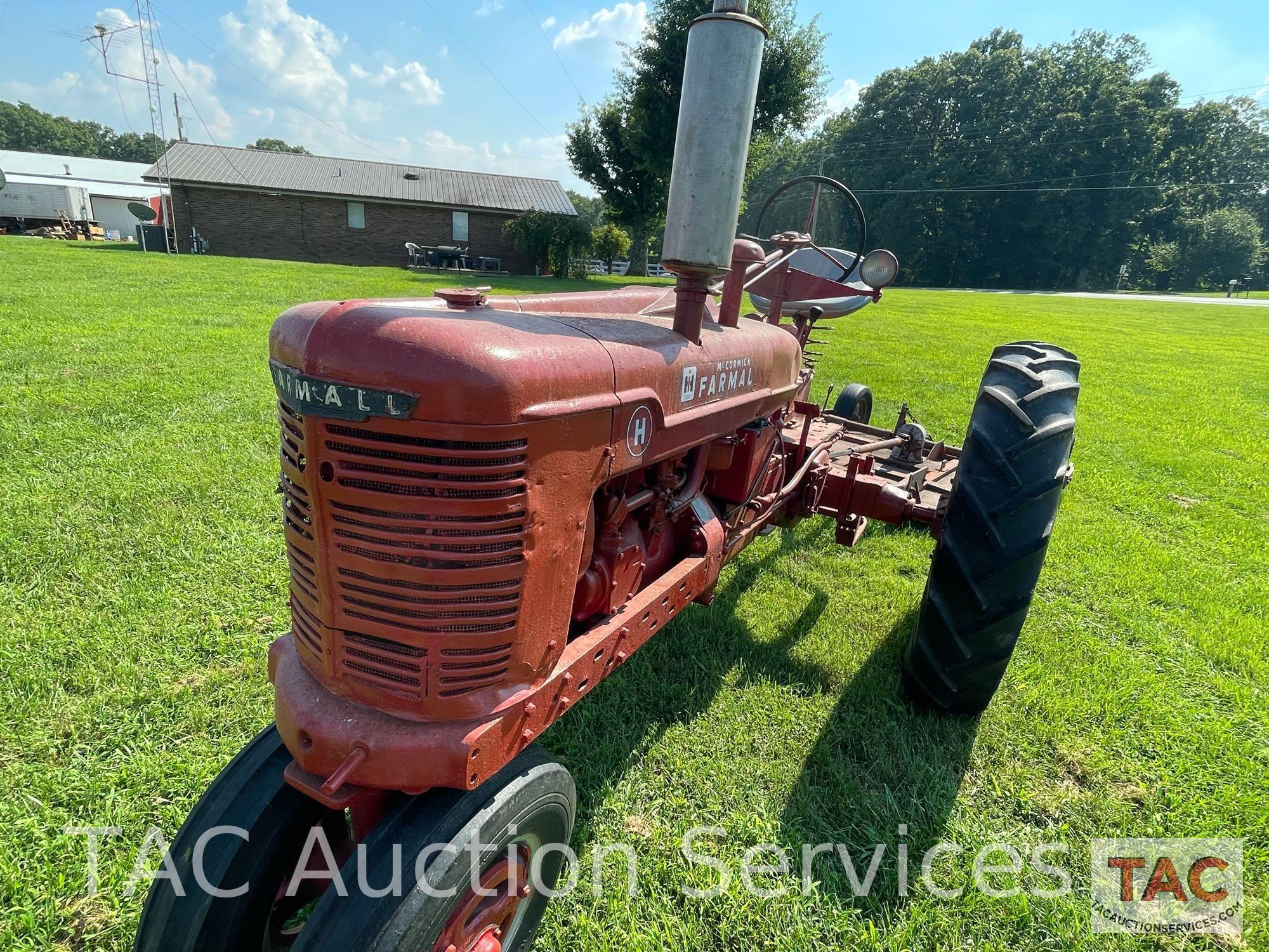 1949 Farmall H Row Crop Tractor with Rotary Cutter Attachment