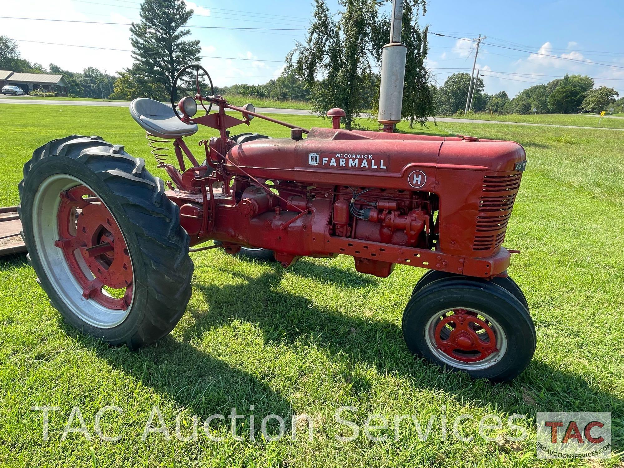 1949 Farmall H Row Crop Tractor with Rotary Cutter Attachment