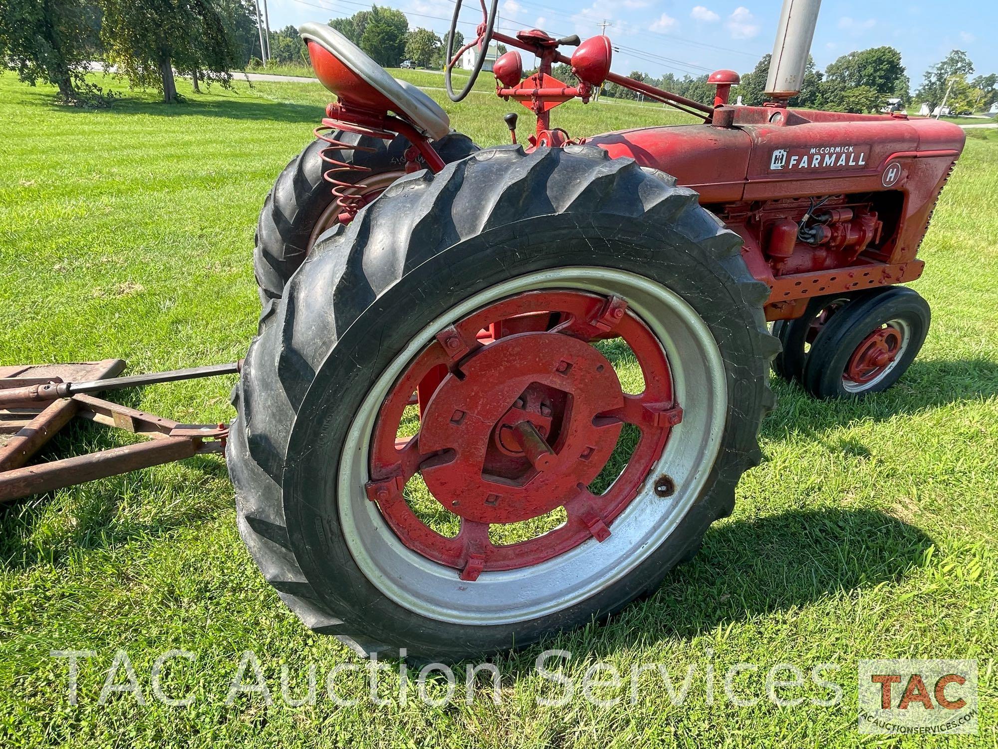 1949 Farmall H Row Crop Tractor with Rotary Cutter Attachment