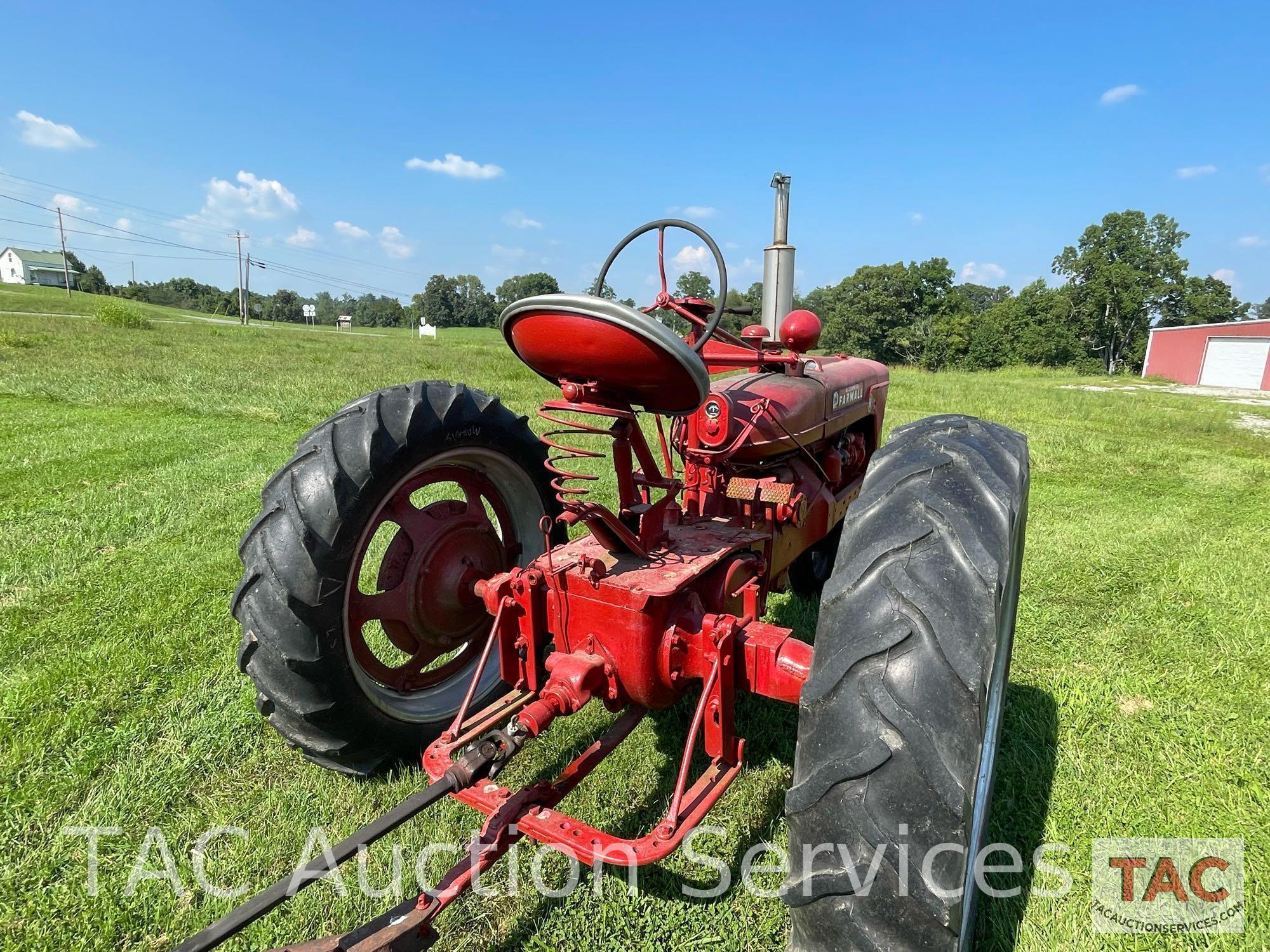 1949 Farmall H Row Crop Tractor with Rotary Cutter Attachment