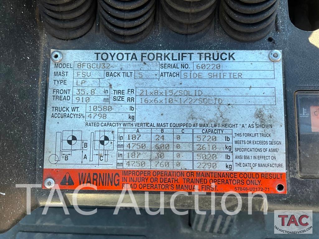 2014 Toyota 8FGCU32 6500lb Forklift