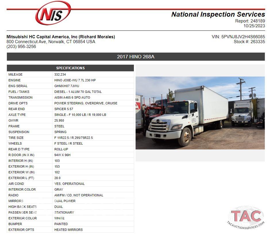 2017 Hino 268 26ft Box Truck