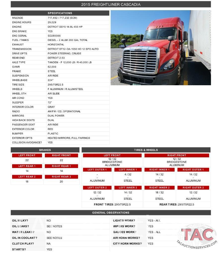 2015 Freightliner Cascadia Sleeper Truck