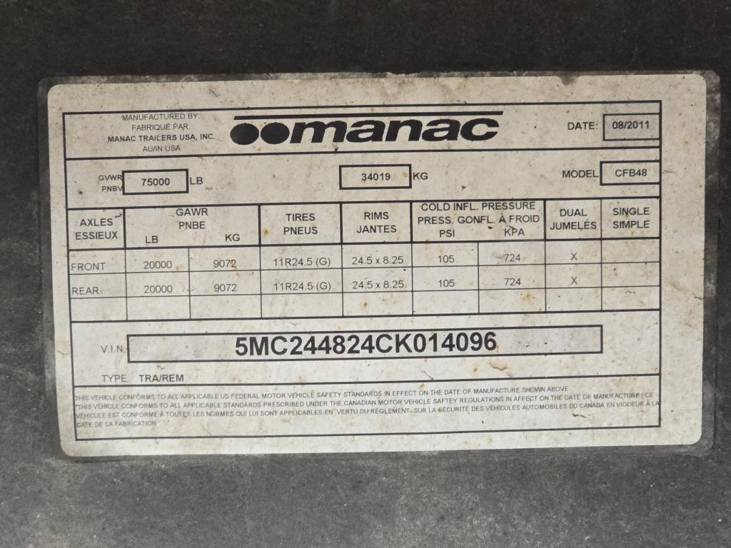 2012 Manac 48ft Flat Deck Trailer