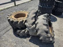 Set Of (4) Hard Rubber Skidsteer Tires And Rims