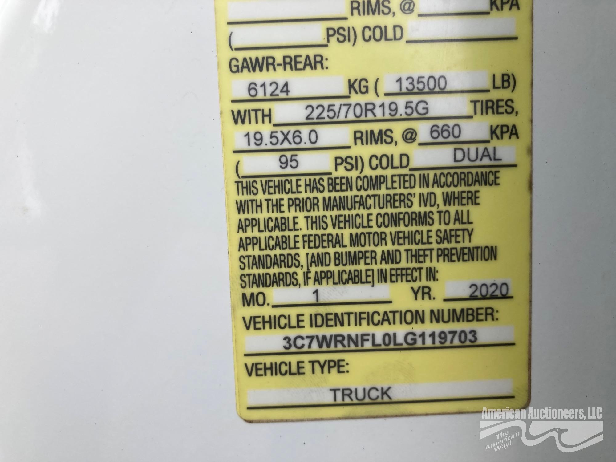 2020 Ram 5500 Chassis Truck, VIN # 3C7WRNFL0LG119703