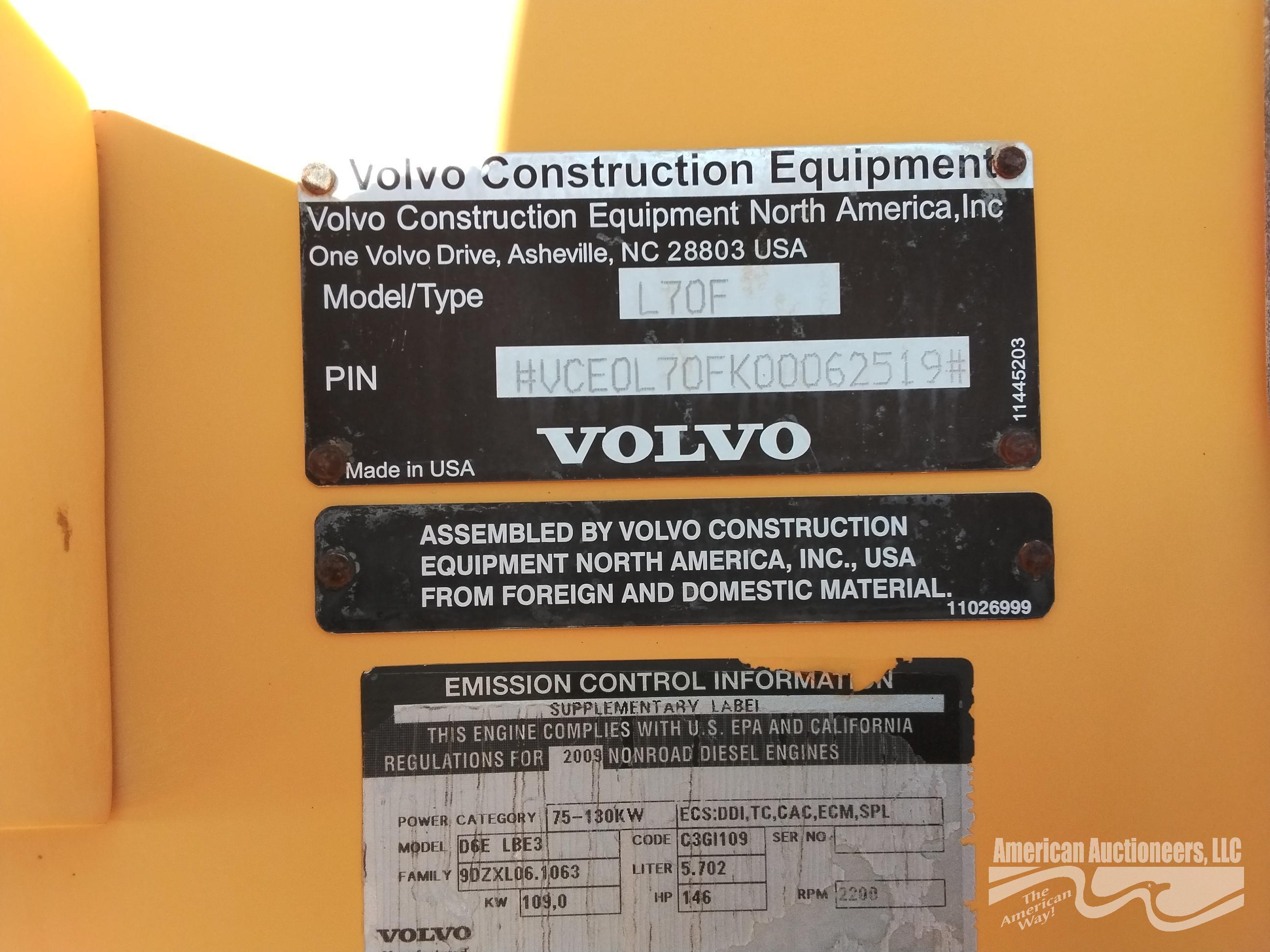 2009 VOLVO L70F WHEEL LOADER