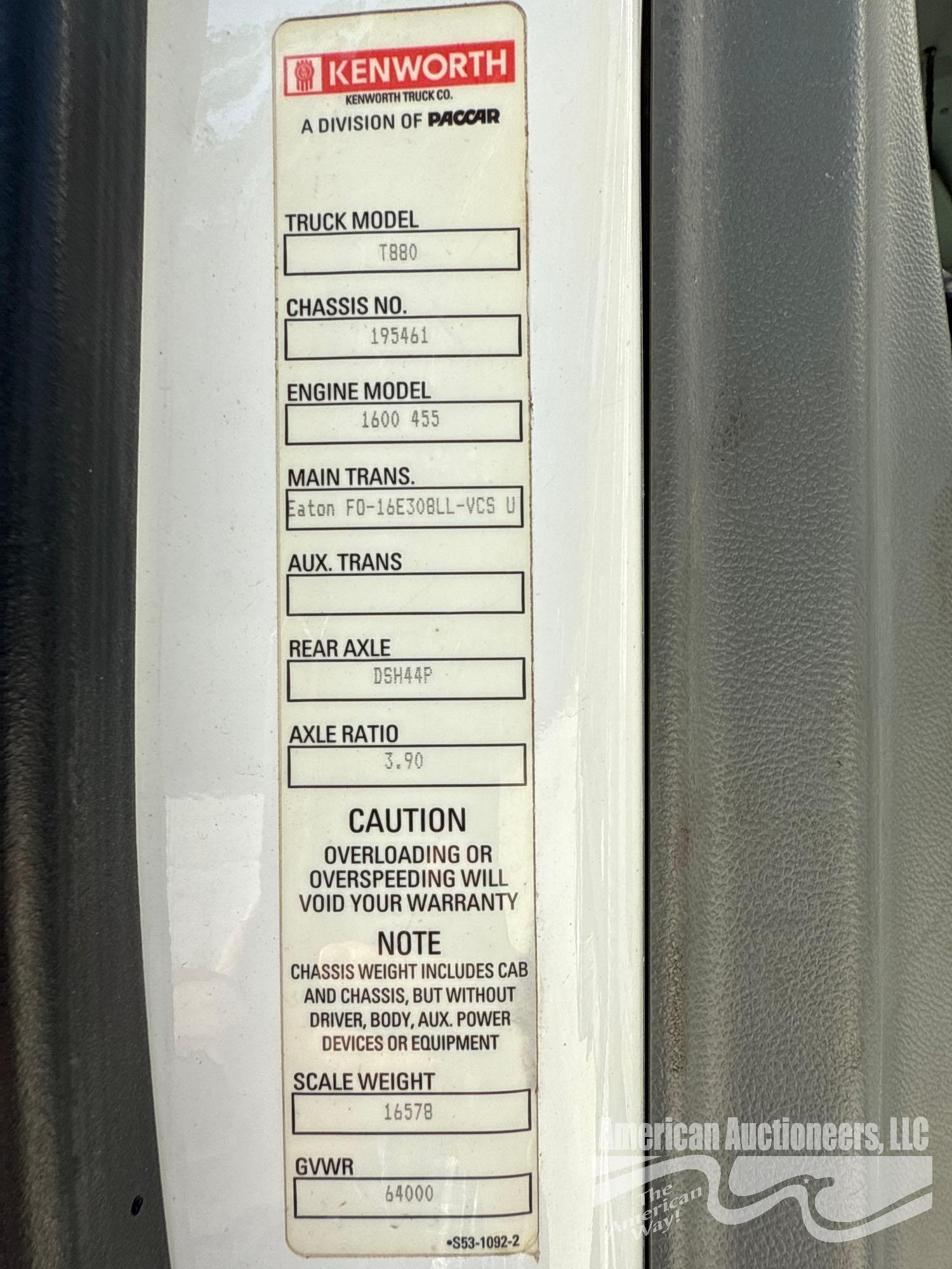 2018 KENWORTH T880 TANDEM AXLE DUMP TRUCK