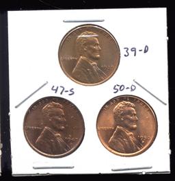 3 RED BU UNC ... Lincoln Wheat Back Cents