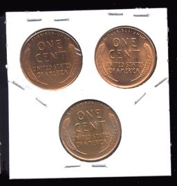 3 RED BU UNC ... Lincoln Wheat Back Cents