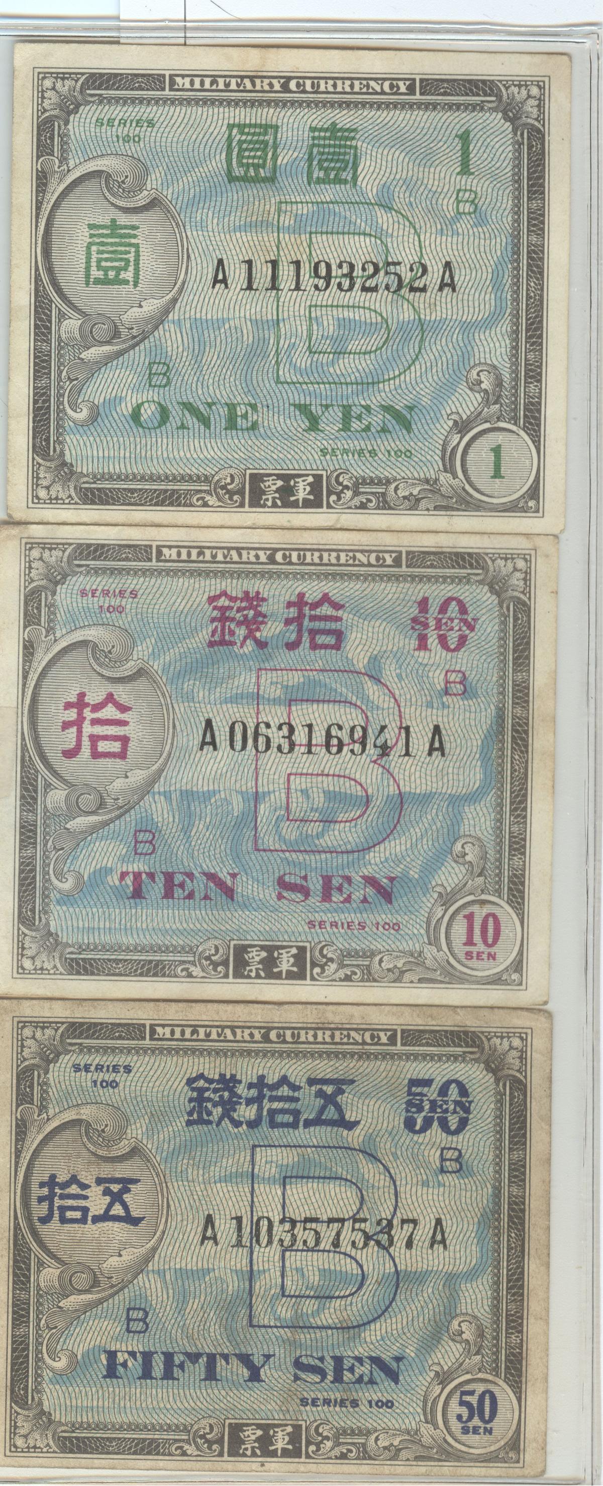 THREE DIFFERENT ALLIED MILITARY CURRENCY NOTES