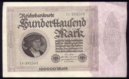 100,000 Reichsmarks ... Old German Bank Note