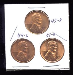 3 RED BU UNC ... Lincoln Wheat Back Cents