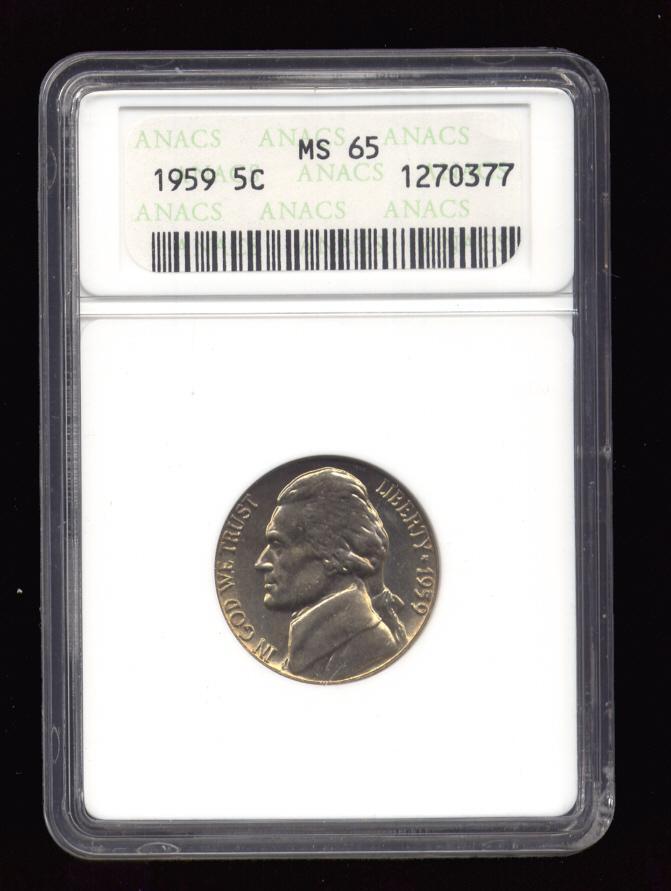 1959 ... MS-65 ANACS ... Jefferson Nickel