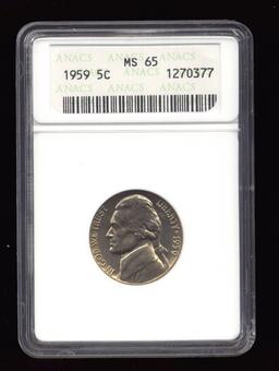 1959 ... MS-65 ANACS ... Jefferson Nickel