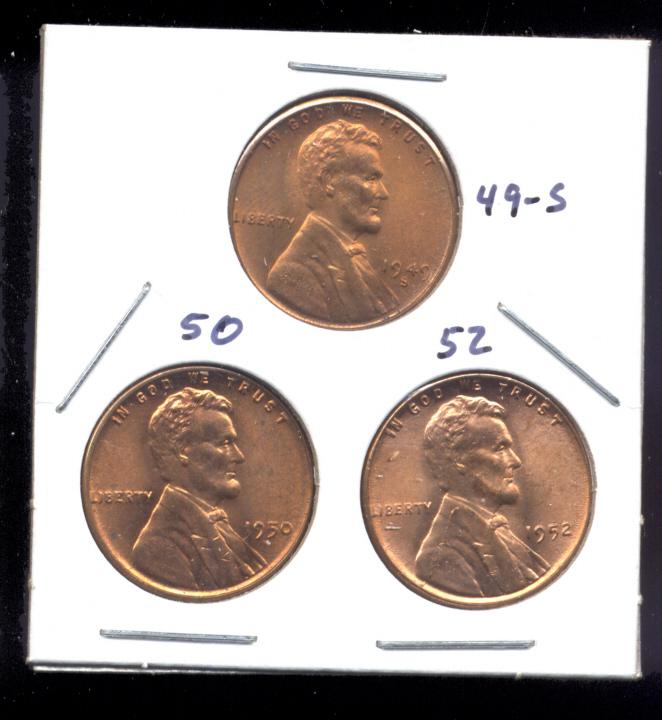 3 RED BU UNC ... Lincoln Wheat Back Cents