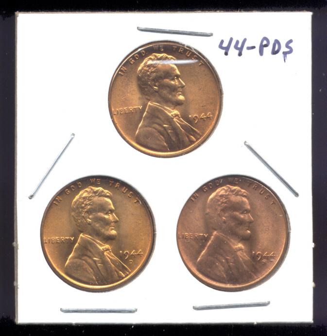 1944-P D S Set ... GEM BU RED ... Linclon Cents