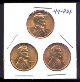 1944-P D S Set ... GEM BU RED ... Linclon Cents