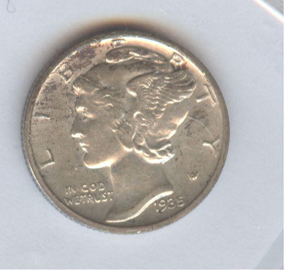 1935-D MERCURY DIME, FSB