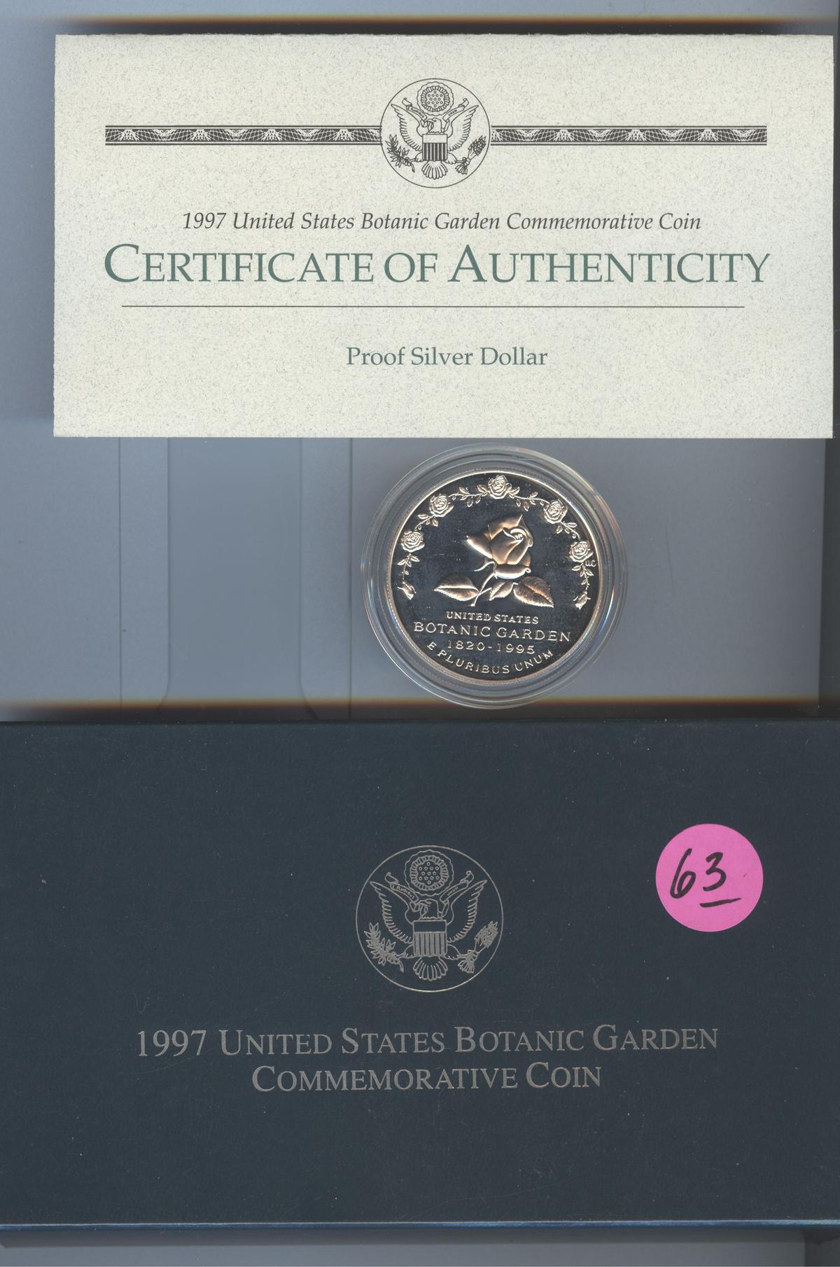 1997 BOTANIC GARDEN COMMEMORATIVE PROOF SILVER DOLLAR